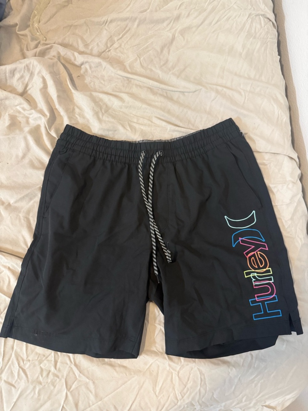 Men’s Hurley Black Swim Shorts with Multicolor Logo Size M